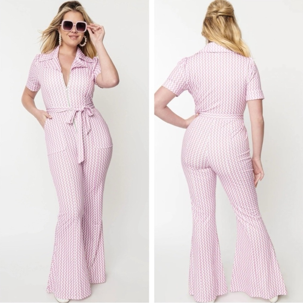 NWT Unique Vintage 70s Chevron Printed Jumpsuit